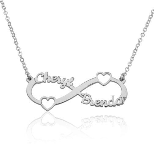 Custom Infinity Necklace With Two Names And Two Hearts - Beleco Jewelry