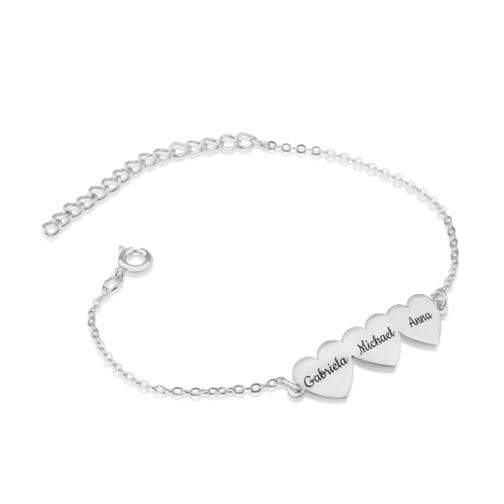 Custom Three Hearts Name Bracelet - Beleco Jewelry