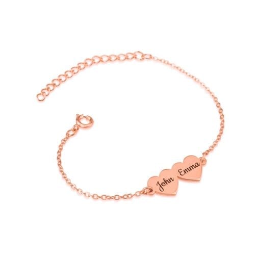 Custom Two Hearts Name Bracelet - Beleco Jewelry