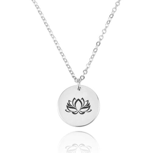 Lotus Engraving Disc Necklace - Beleco Jewelry