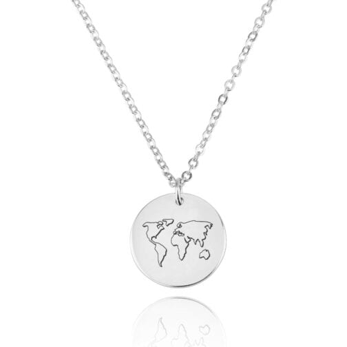 World Map Engraving Disc Necklace - Beleco Jewelry